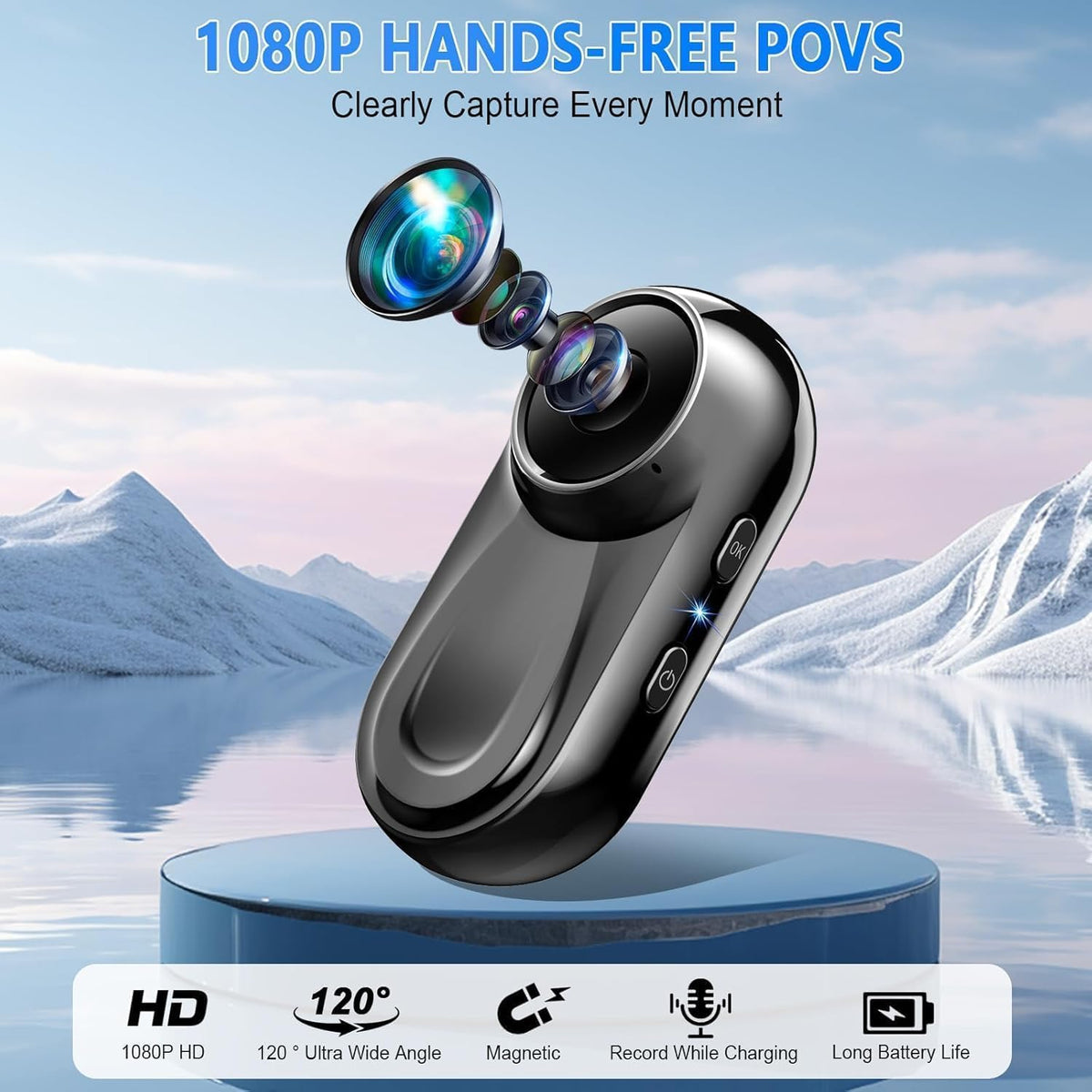 Mini cámara corporal 1080P, 512G pulgar Vlogging Cam grabación manos libres, cámara de acción con clip de rotación de 360° y clip magnético, grabadora de video portátil para viajar/motocicleta