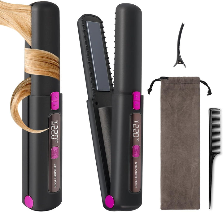 Plancha de pelo inalámbrica, plancha plana de cerámica 2 en 1 y riz...
