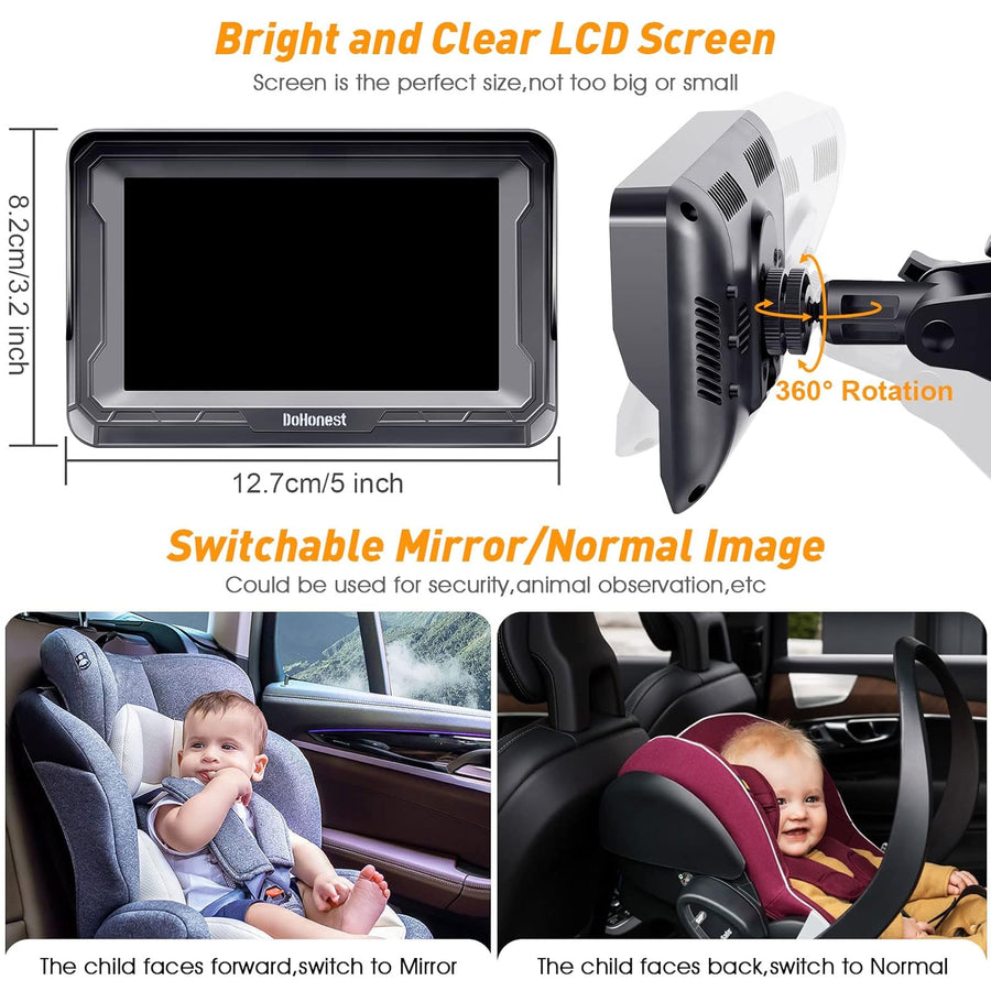 DoHonest Cámara de Coche para Bebé HD 1080P - Monitor para