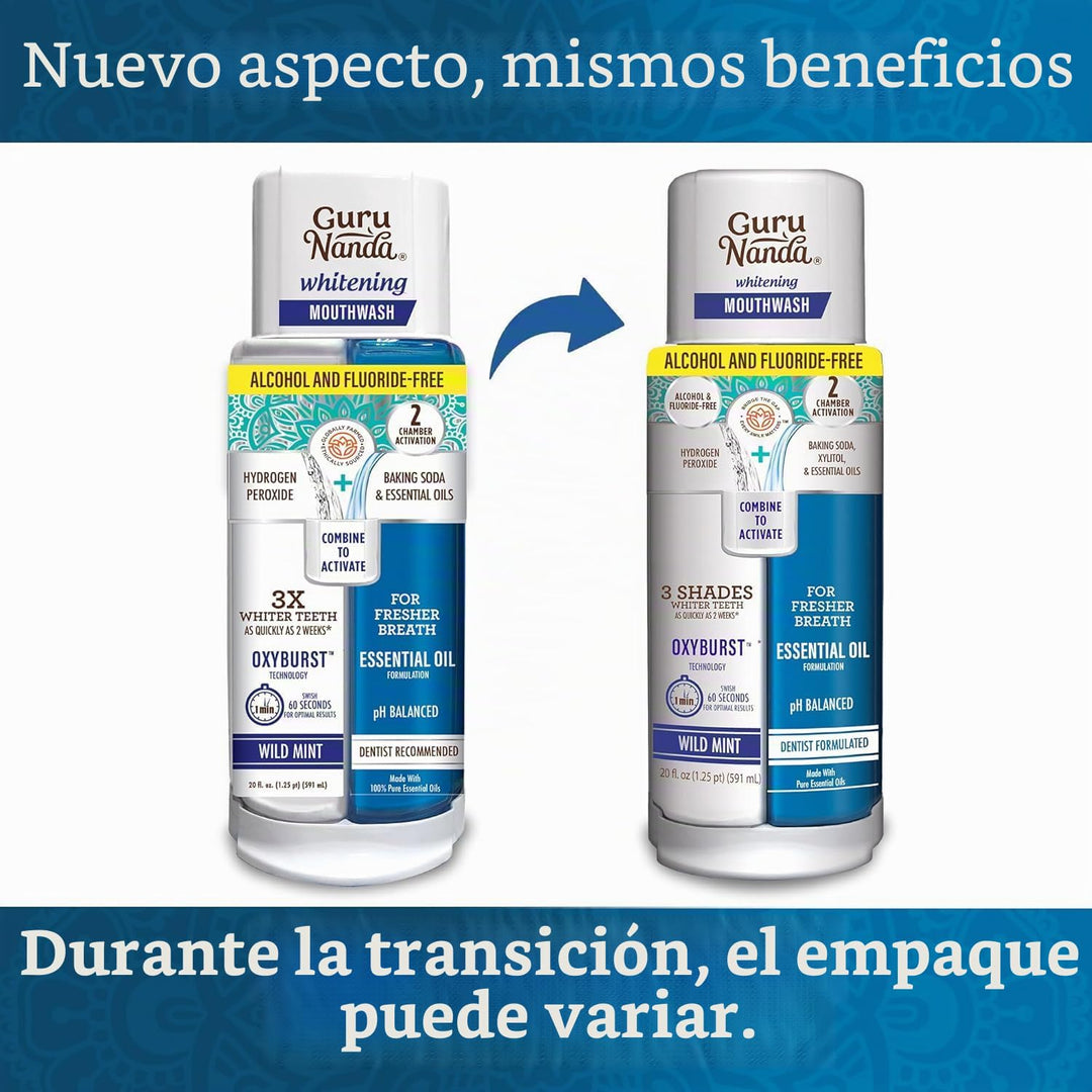GuruNanda Enjuague bucal Oxyburst de doble barril, sin alcohol ni f...
