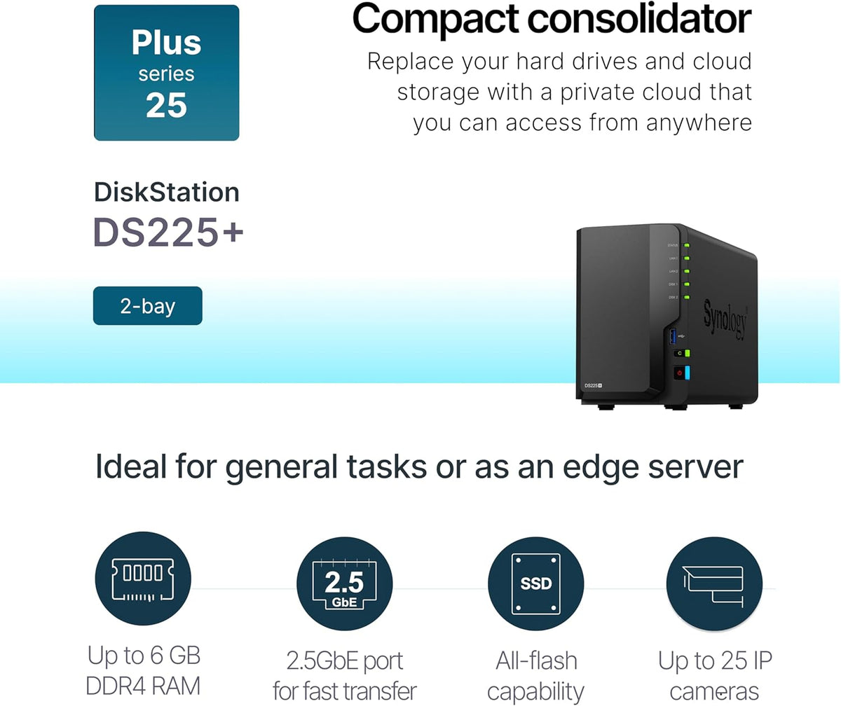 Synology DiskStation DS225+ de 2 bahías (sin disco)