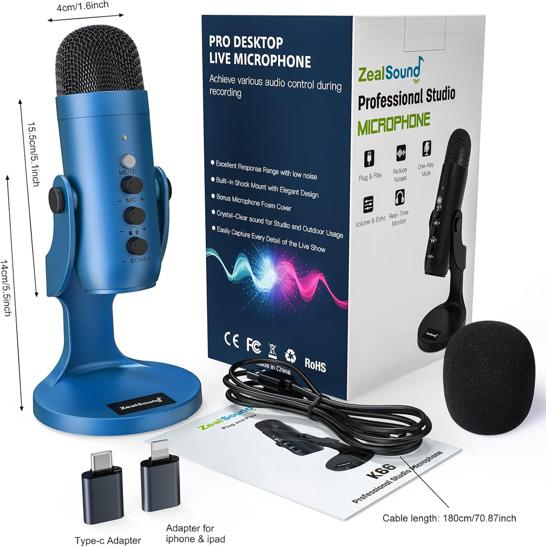 ZealSound Micrófono de podcast para PC, micrófono USB con cancelaci...