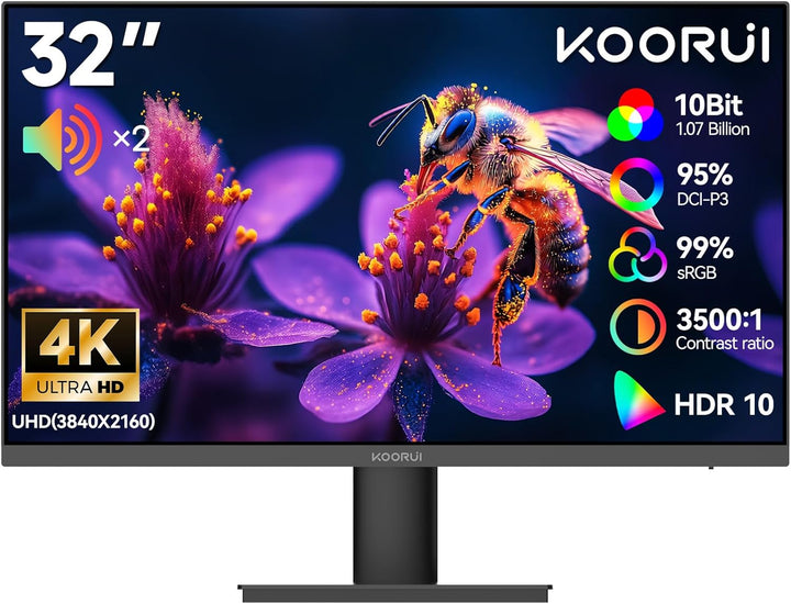 KOORUI Monitor 4K UHD 3840 x 2160 de 32 pulgadas con altavoces inte...