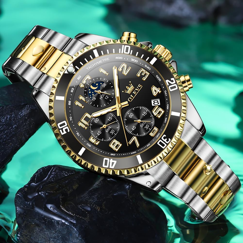 OLEVS Relojes para hombre, de cara grande, de acero inoxidable, resistente al agua, con fecha, analógicos, de cuarzo, modernos, de negocios, relojes de pulsera para hombre