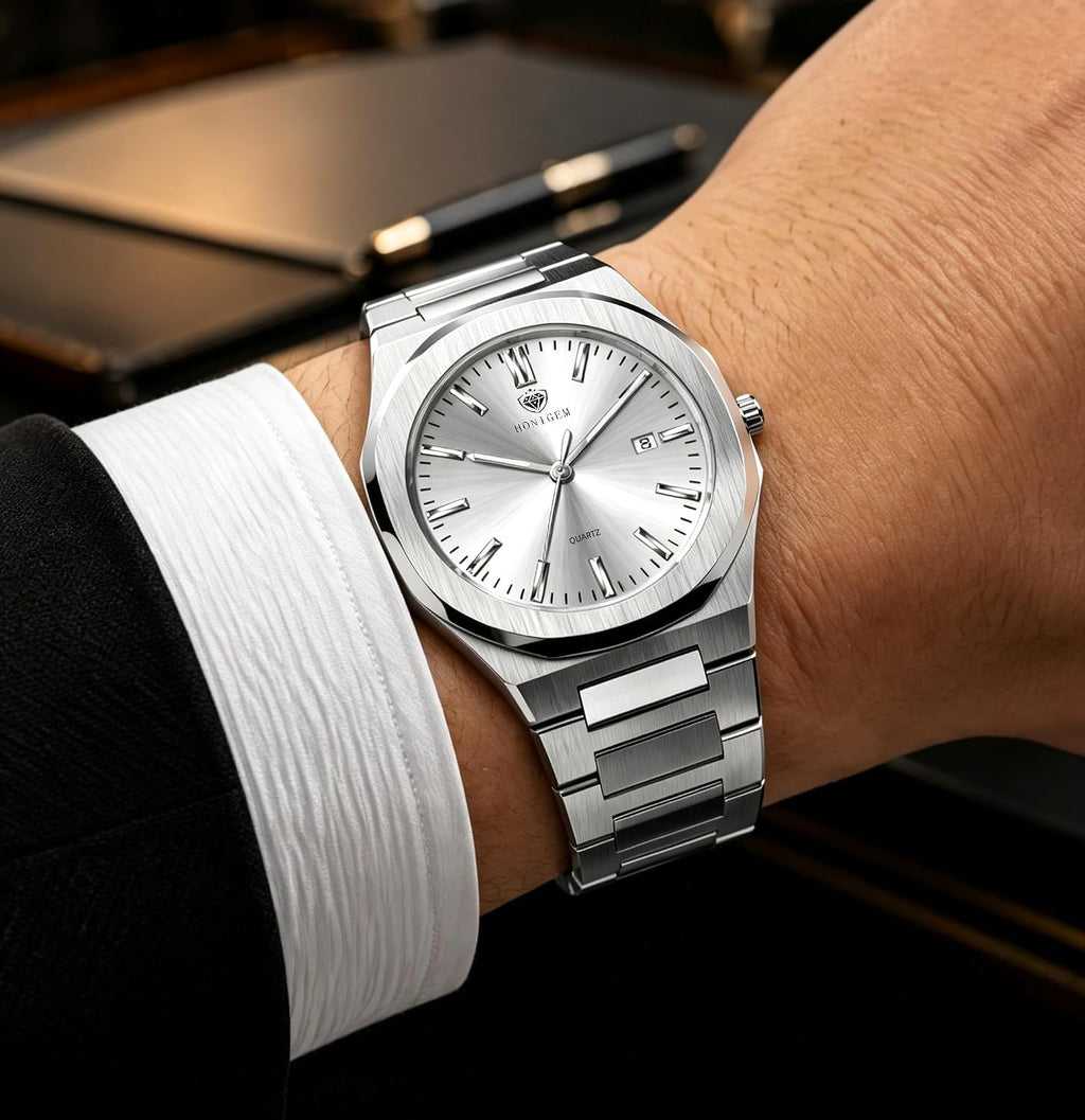 Relojes de negocios de cuarzo de acero inoxidable de cara grande de