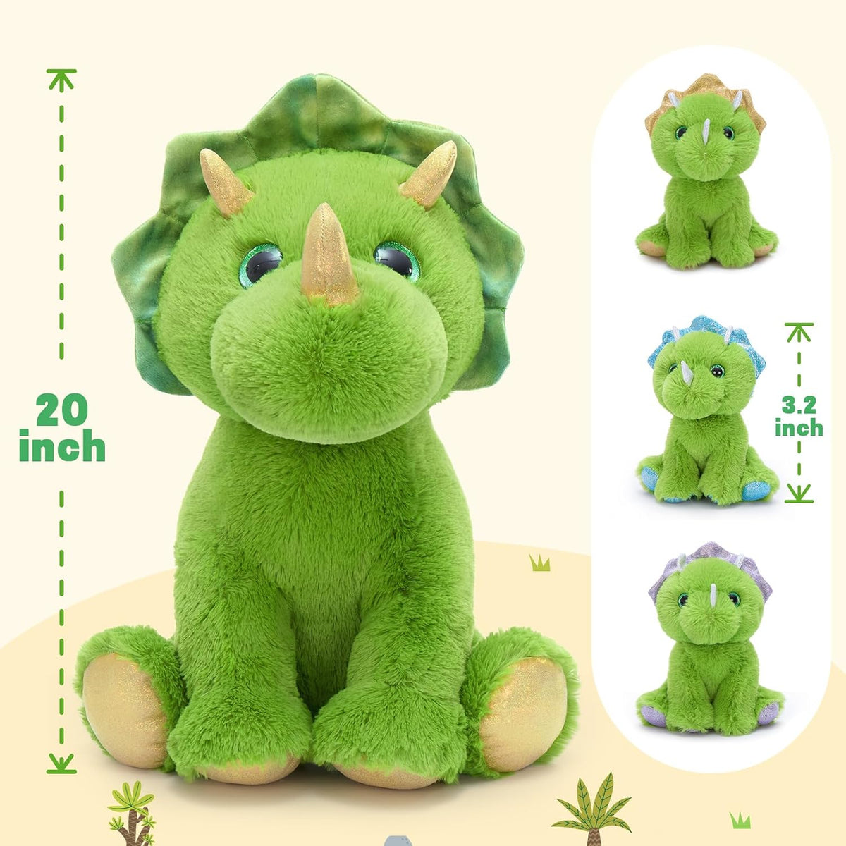 MaoGoLan Triceratops - Animal de peluche verde con 3 bebés, dinosaurio de