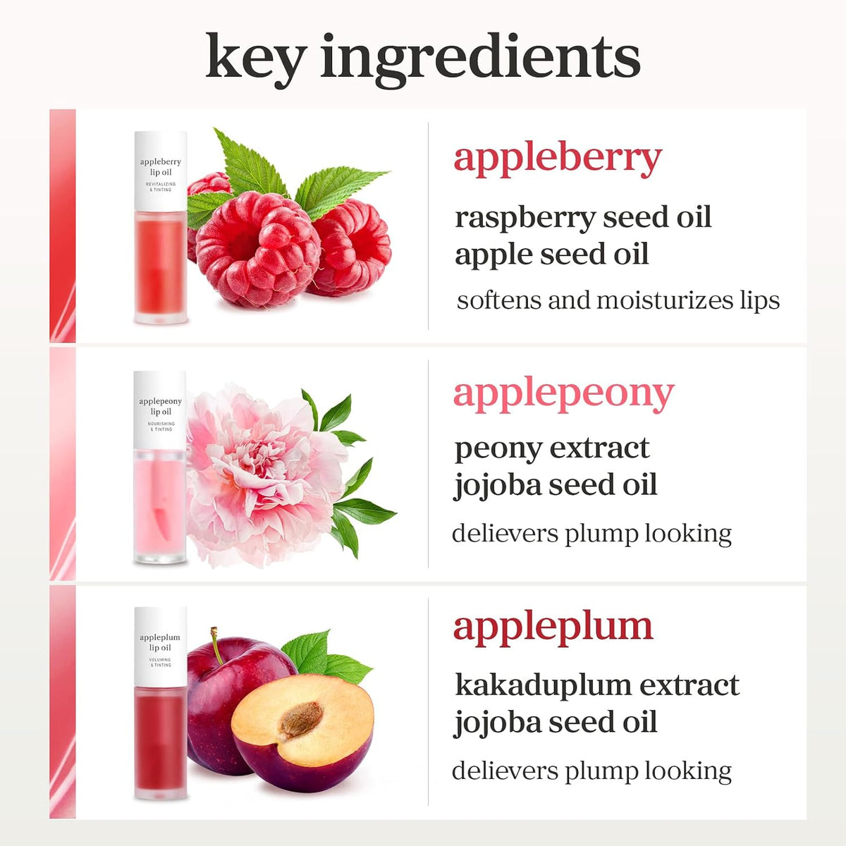 NOONI Juego de aceite de labios coreano \u2013 Appleberry, Applepeo...