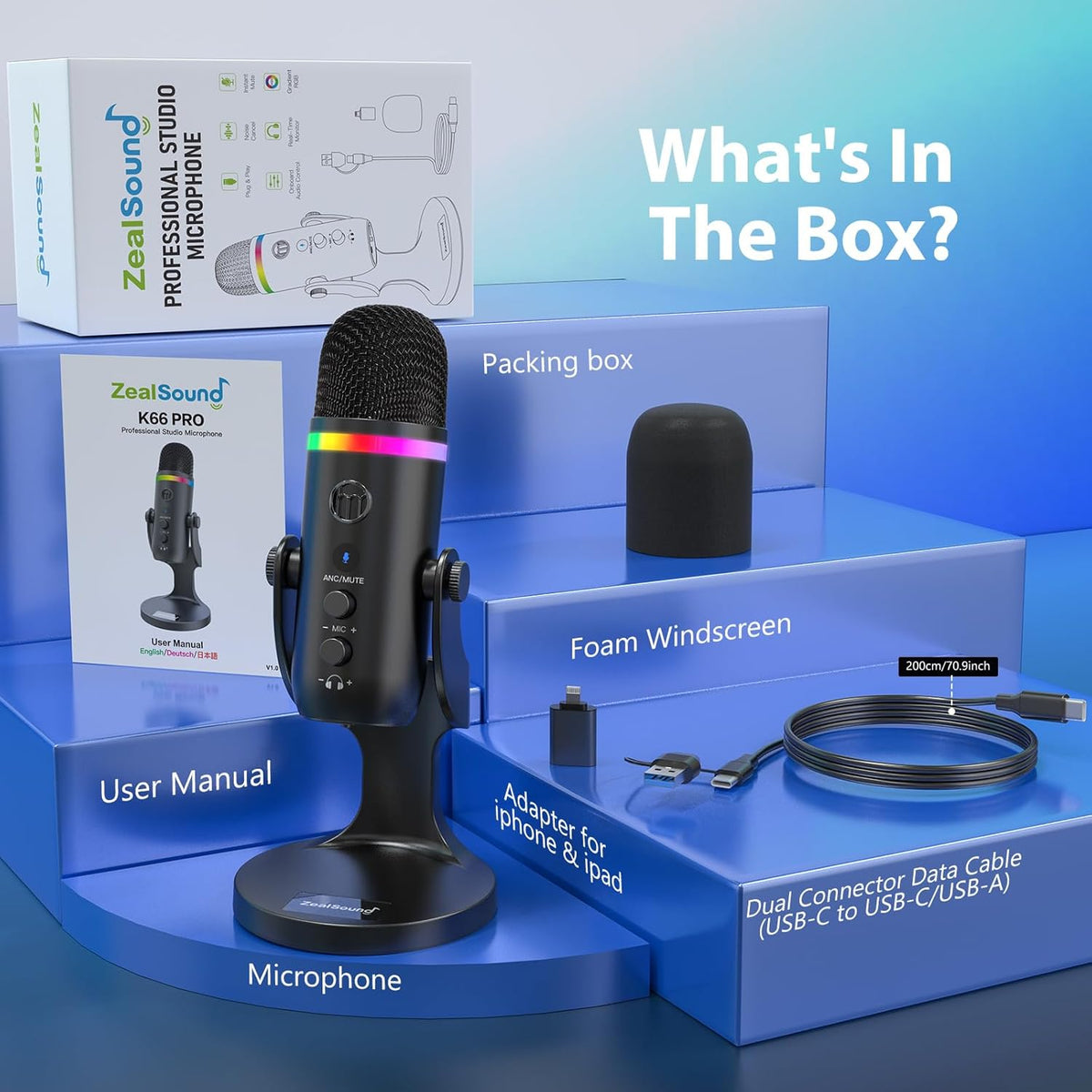 ZealSound Micrófono de podcast para PC, micrófono USB con cancelaci...