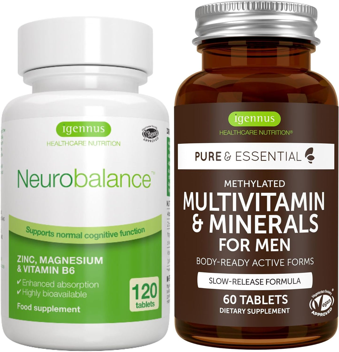 Neurobalance + multivitamínico y minerales para hombres paquete veg...