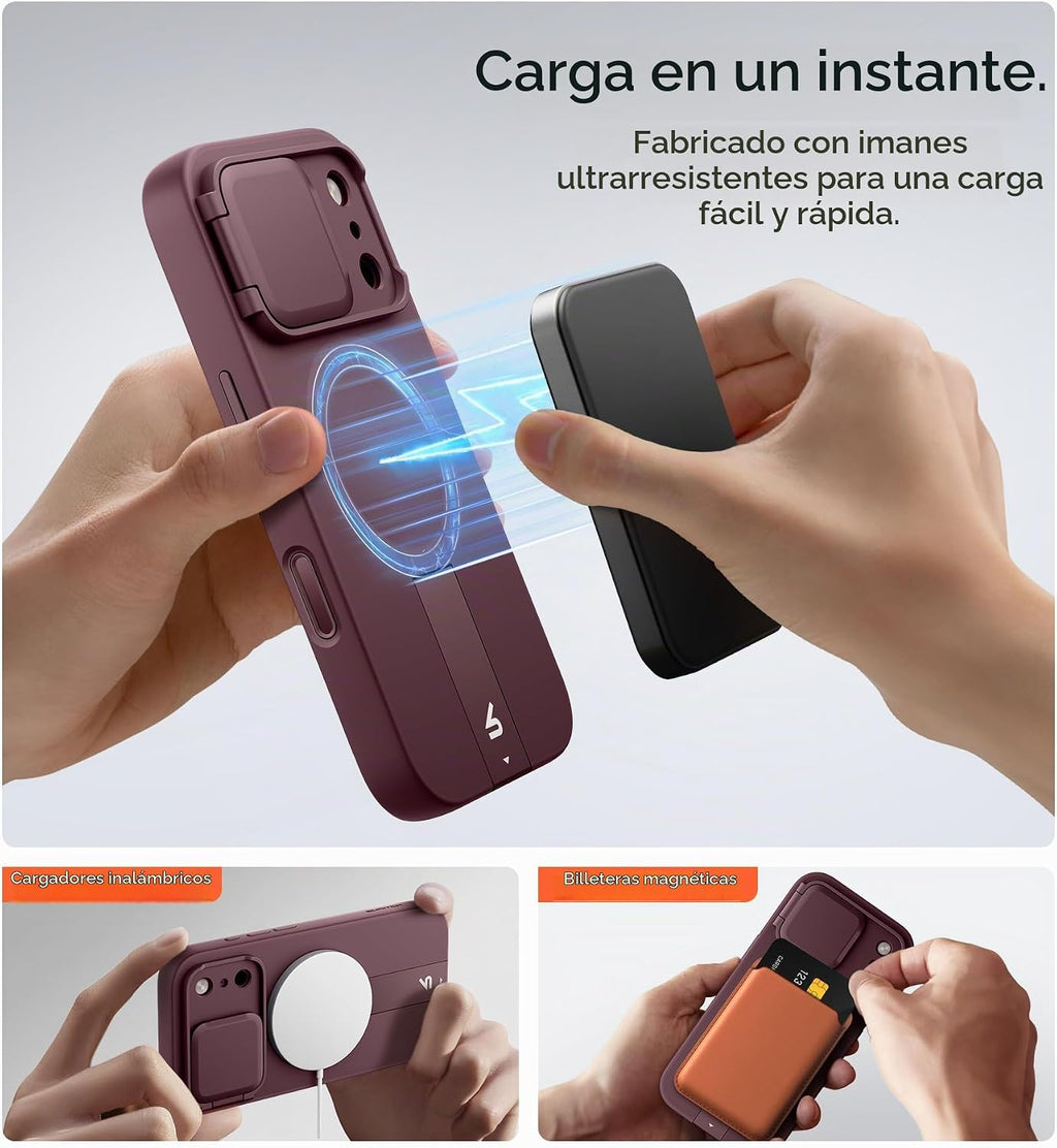 SURITCH para iPhone 18 Pro Case para MagSafe, Cobertura de Cámara, Burdeos
