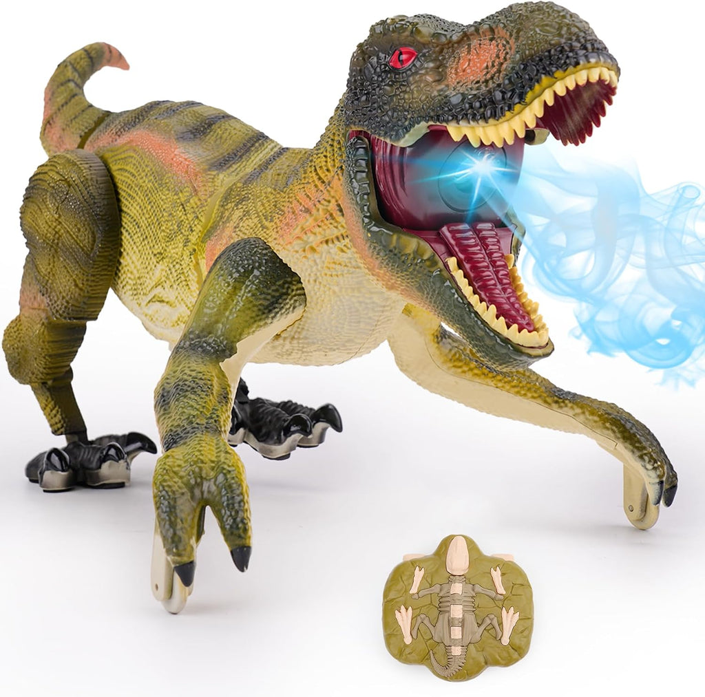NEXBOX Juguetes de dinosaurio a control remoto para niños de 3 a 5 a 7 años, ideas de regalos de cumpleaños para niños, dinosaurio T-Rex grande a control remoto con control táctil, rugido realista