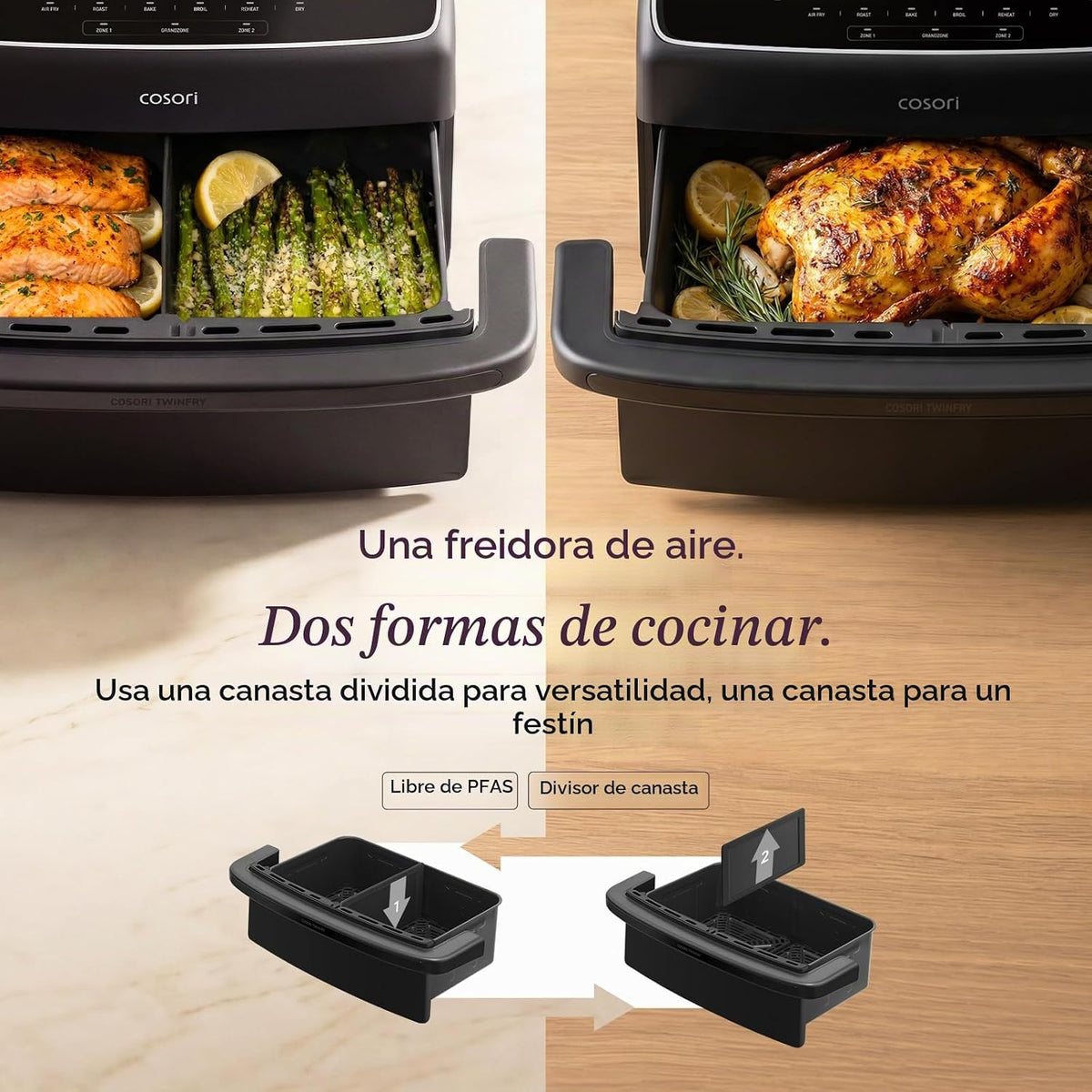 Cosori TWINFRY 9 QT Double Air Fryer, Removable Divider, PFAS-Free Ceramic