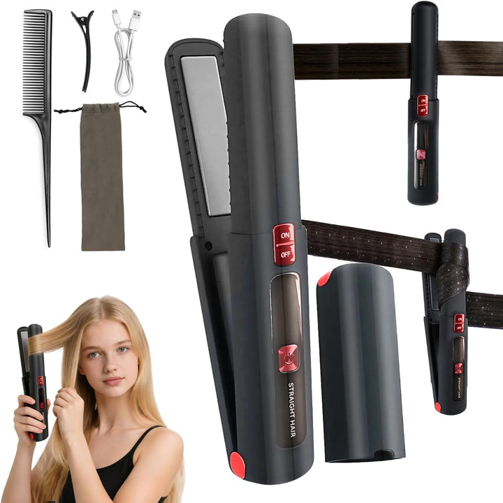 Plancha y rizador de pelo inalámbrico, plancha plana en uno, alisad...