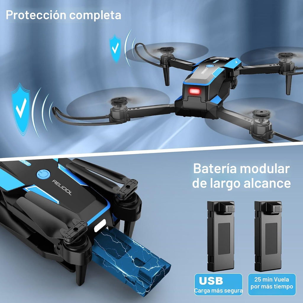 Drone con cámara 1080P - Drone plegable RC Quadcopter FPV con control