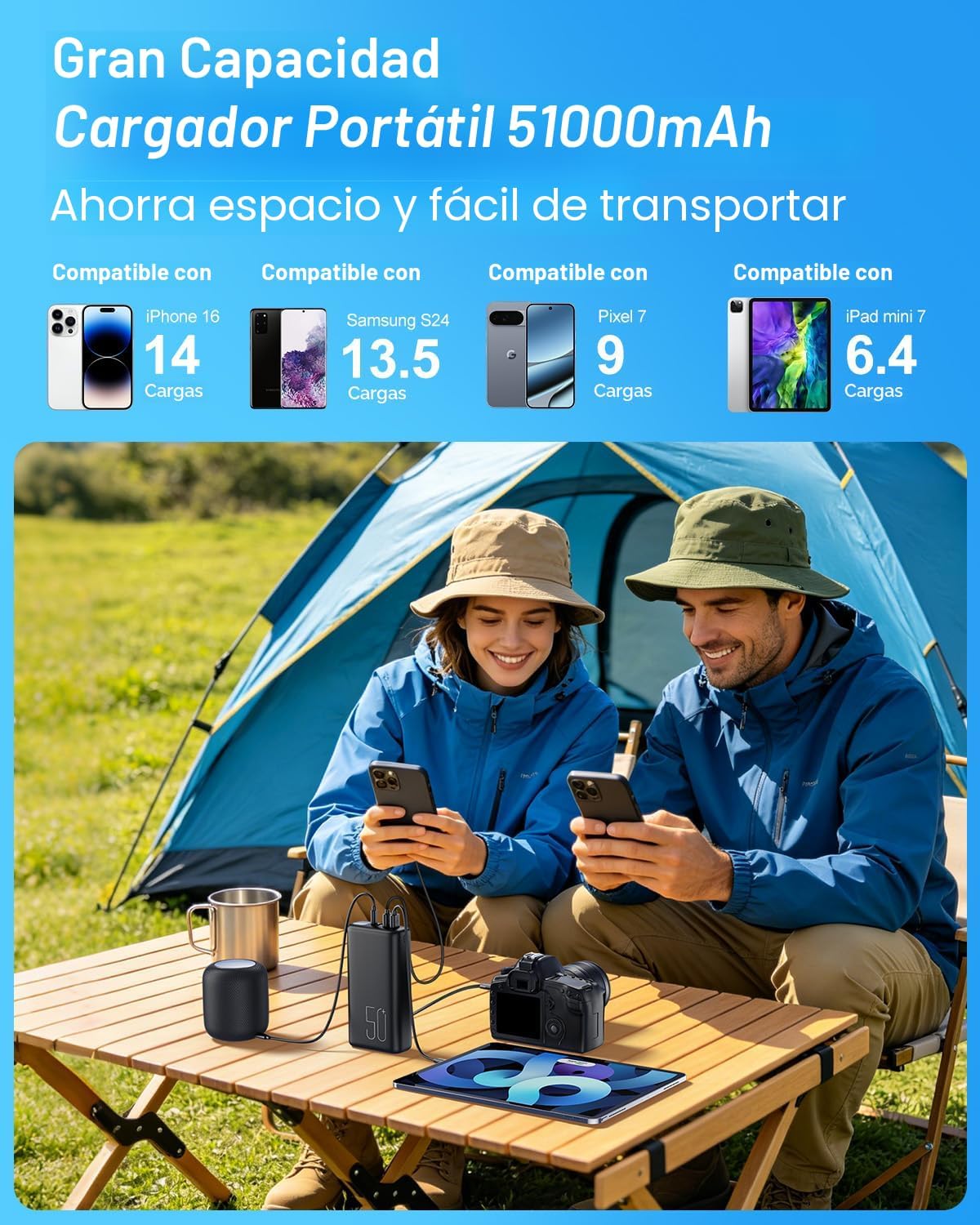 Eliegntist Cargador portátil de 51000 mAh con cables USB-C y Lightn...