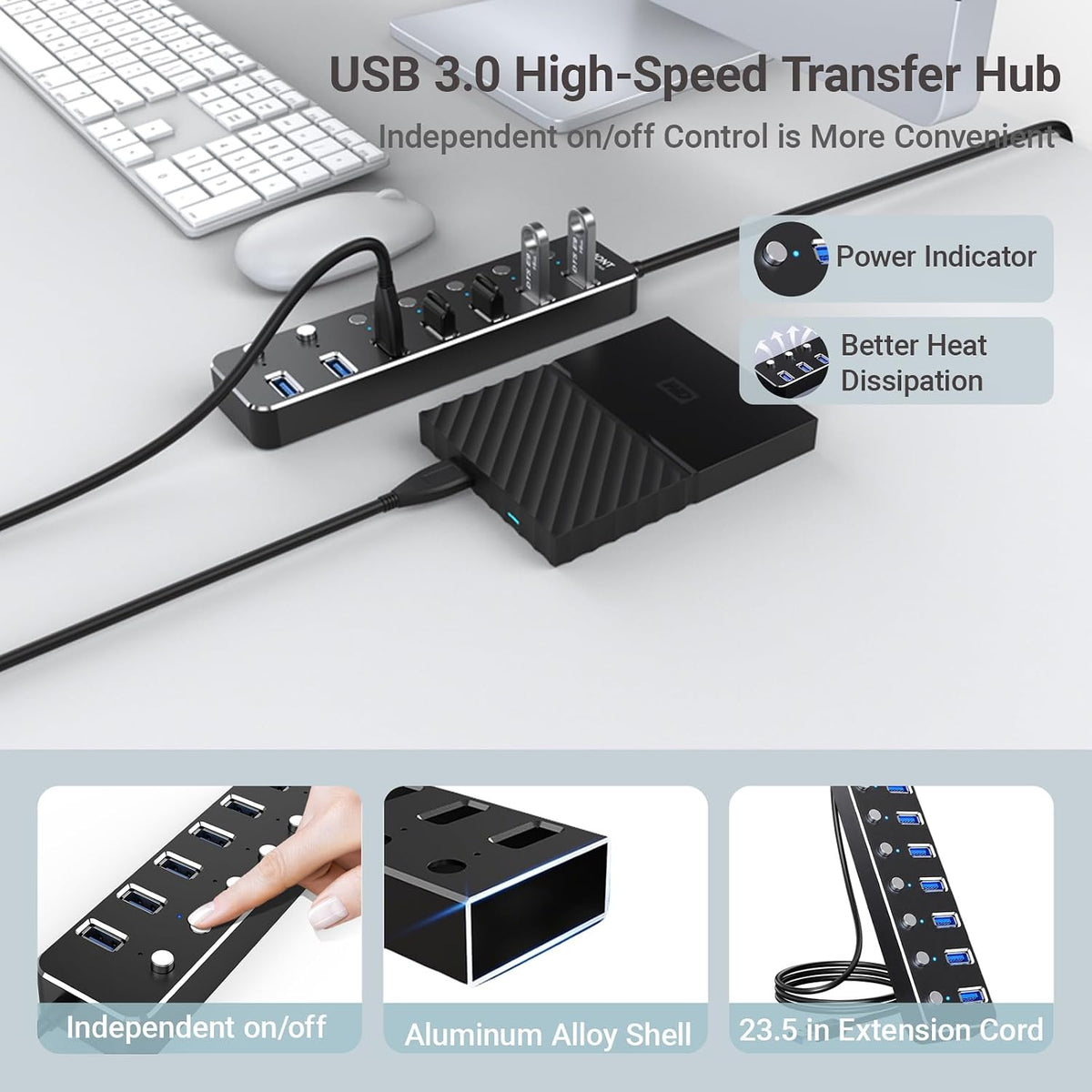 PLERAVOX, hub USB 3.0 de 7 puertos
