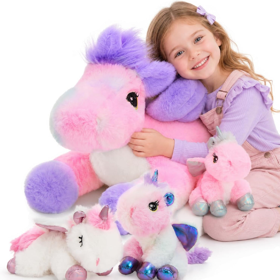 Tezituor Juego de peluche de unicornio que brilla en la oscuridad,...