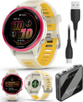Garmin Forerunner 570 42mm Reloj inteligente avanzado GPS para correr y triatlón, pantalla AMOLED, funciones de entrenamiento y recuperación, aluminio frambuesa con banda translúcida hueso/mango con