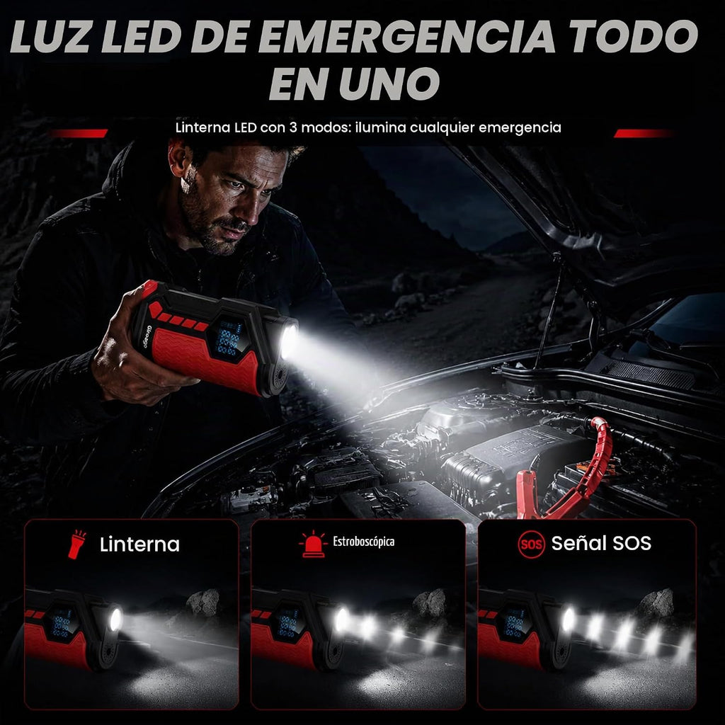 Arrancador de salto 6000A con compresor de aire, inflador de