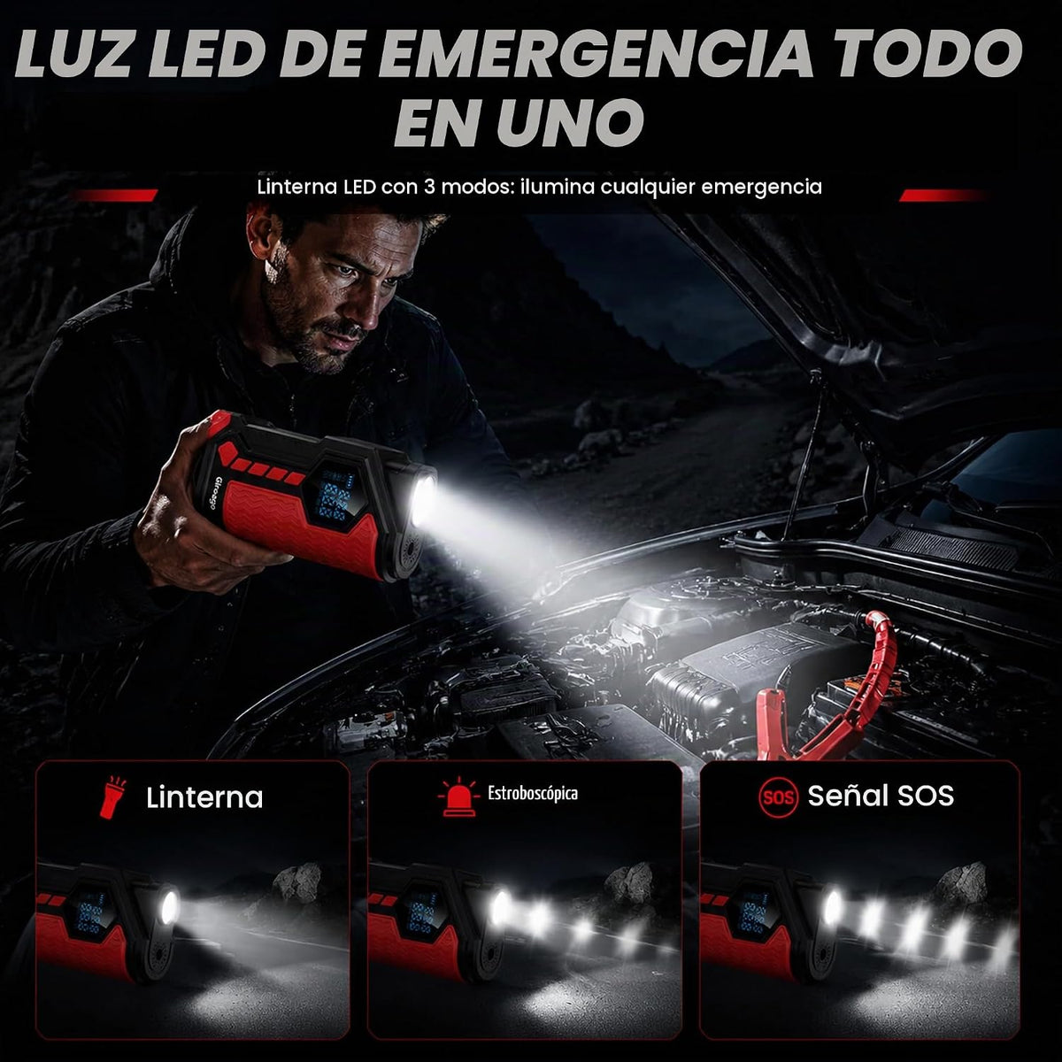 Arrancador de salto 6000A con compresor de aire, inflador de