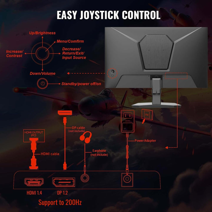 SANSUI - Monitor de juegos de 24 pulgadas 200Hz 180Hz 1Ms FreeSync...
