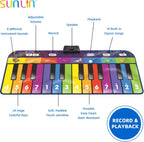 SUNLIN Alfombrilla de piano de suelo de 6 pies para niños y niños, tapete de piano gigante, 24 teclas, 10 canciones integradas, 8 sonidos de instrumentos, grabación y reproducción, folleto de