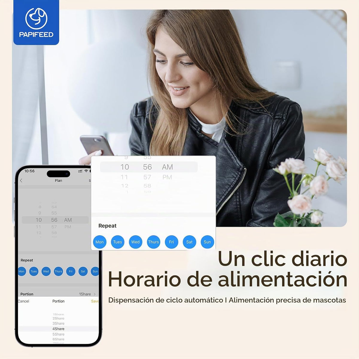 PAPIFEED - Comedero automático para gatos con aplicación, alimentador automático WiFi para gatos, dispensador de comida para gatos de alimentación lenta de 3 litros para alimentos secos, fuente de