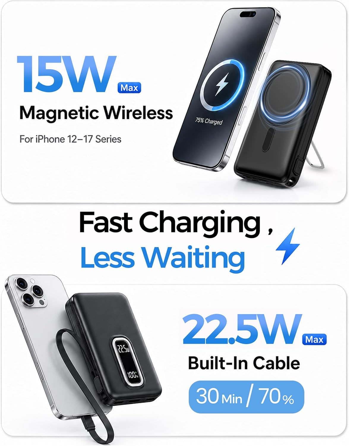 para MagSafe Power Bank iPhone, cargador portátil con cable USB-C
