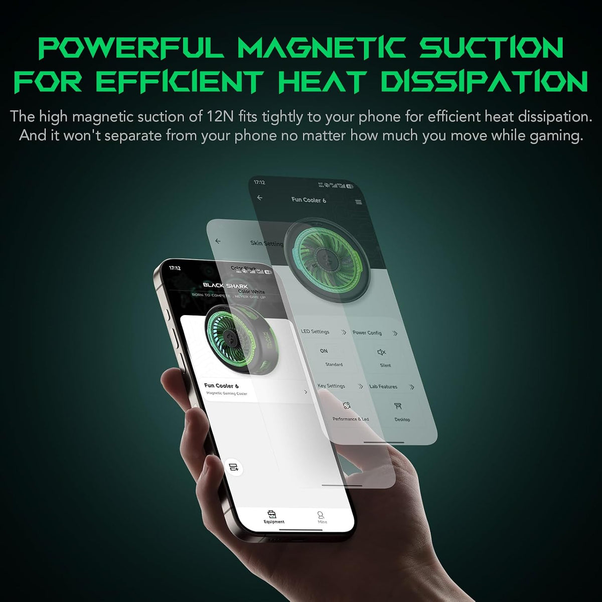Black Shark FunCooler 6 - Enfriador magnético para teléfono celular para juegos, ventilador de refrigeración portátil para teléfono móvil con luz RGB, radiador de teléfono celular controlado por