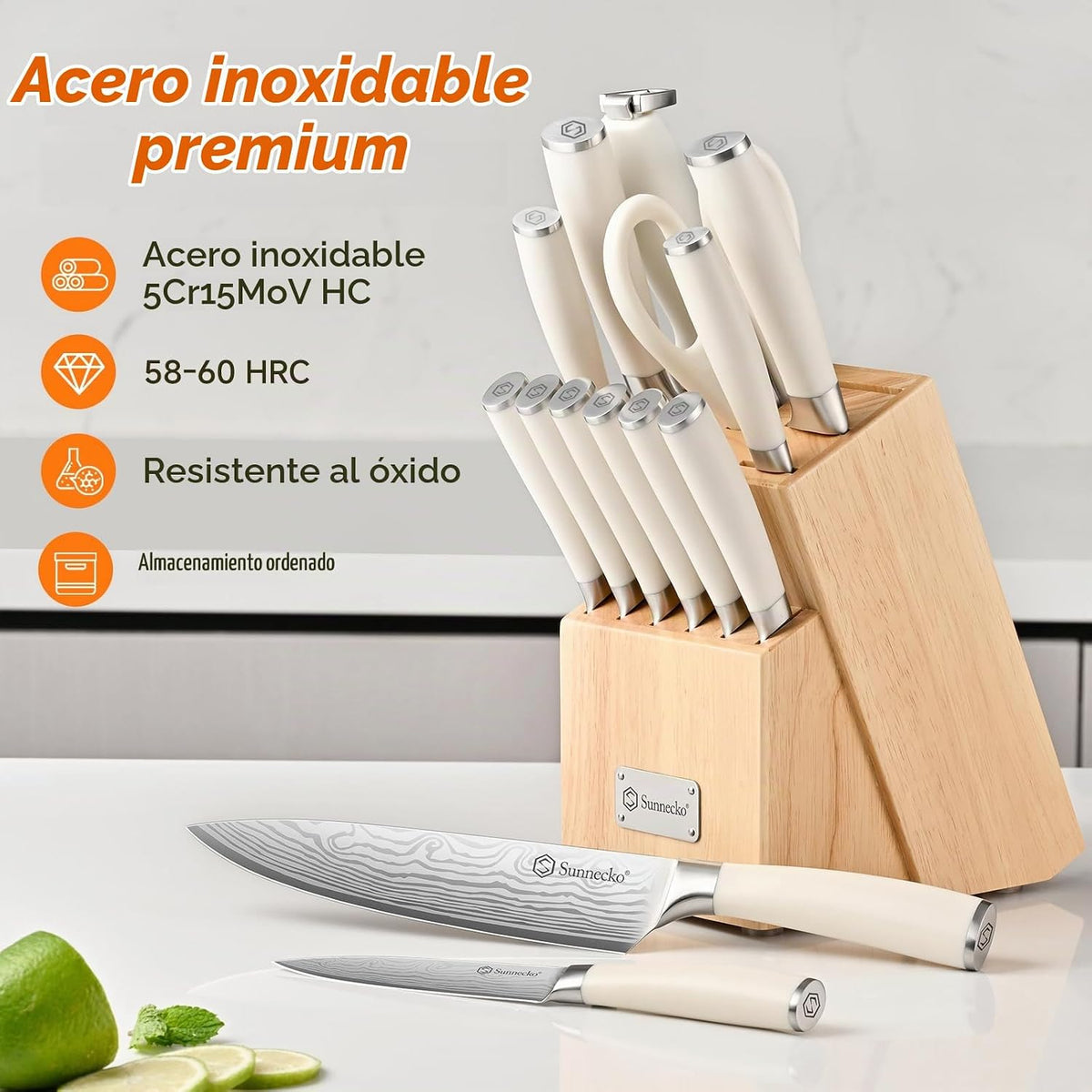 Juego de cuchillos de cocina de 15 piezas con bloque y afilador