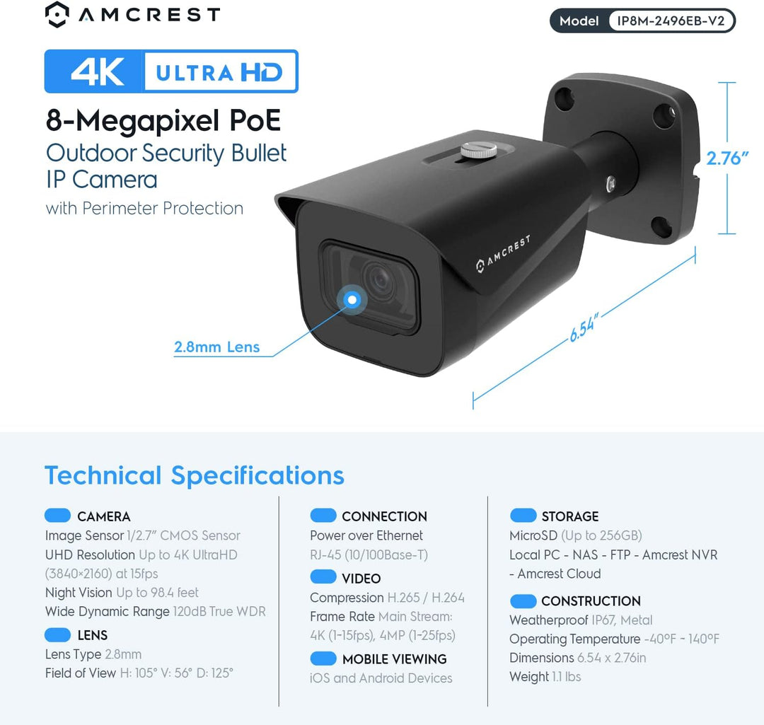 Amcrest Sistema de cámara de seguridad 4K con NVR PoE 4K 8CH, (4) c...