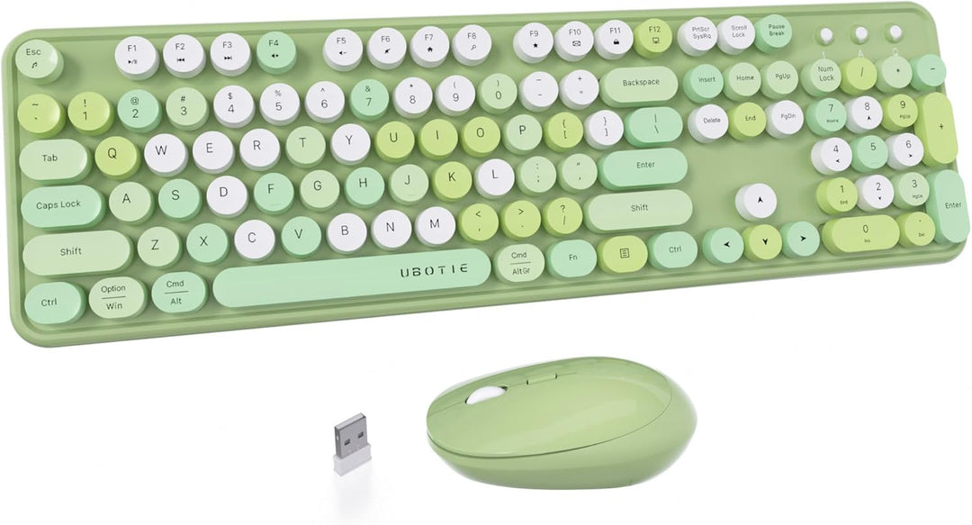 UBOTIE Teclado inalámbrico colorido para computadora y mouse óptico...