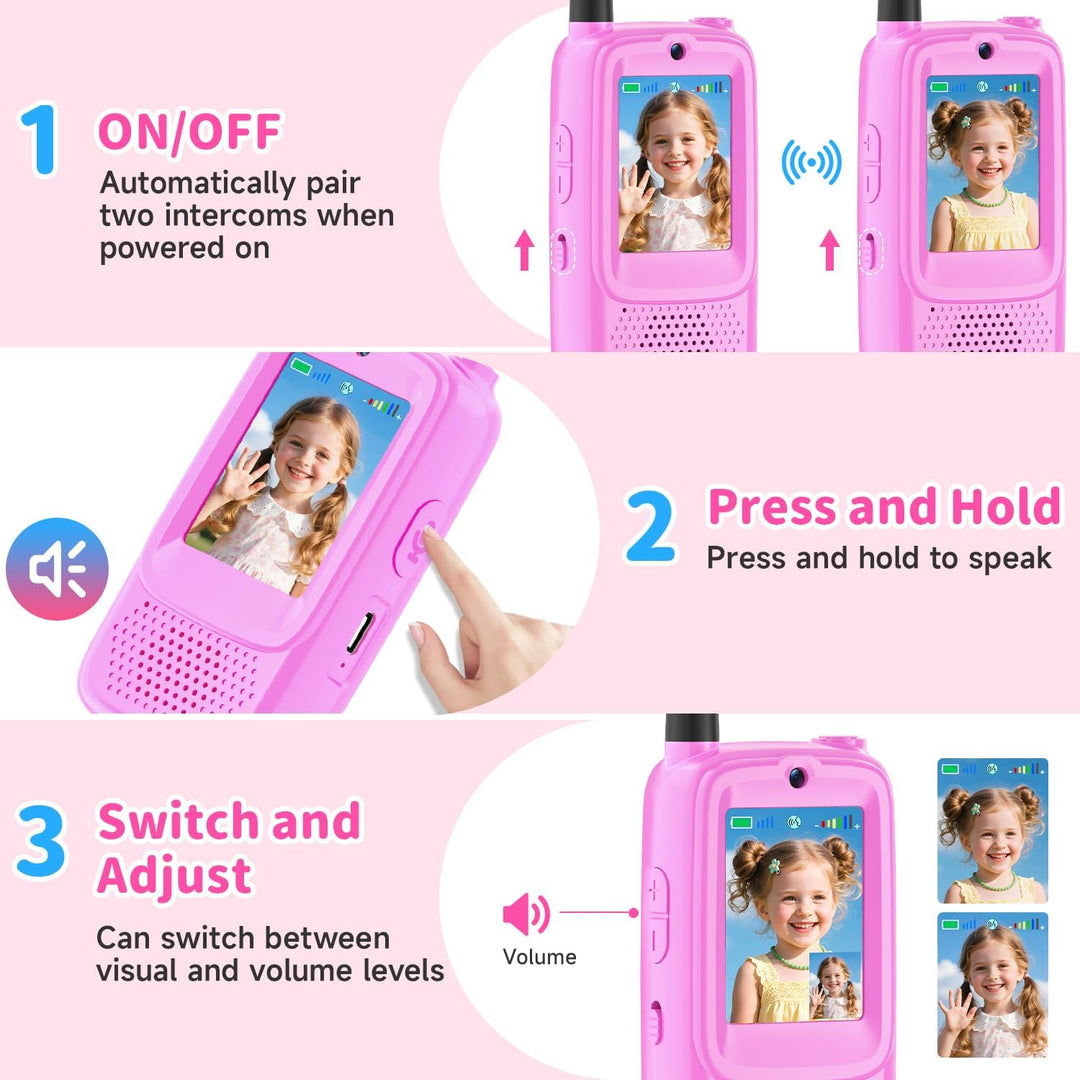 Walkie Talkies de video para niños, paquete de 2 walkie talkies rec...