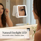 Espejo de aumento Fancii 10 x para maquillaje, con luz LED, espejo cosmético de viaje, compacto, inalámbrico, succión de bloqueo, 6.5 pulgadas, rotación 360 grados, espejo baño iluminado portátil (cuadrado)