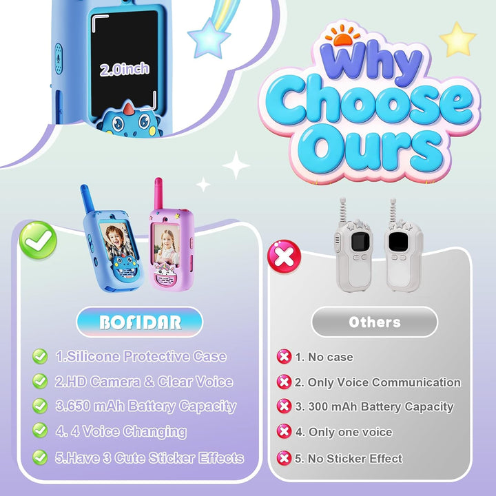 Walkie Talkies de video para niños, paquete de 2 con cámara HD, rad...