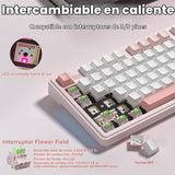 LINGBAO K108 Pro Teclado mecánico inalámbrico cremoso rosa con tecl...