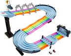 Juego de pista de carreras Hot Wheels Mario Kart Rainbow Road de 8 pies con luces y sonidos y 2 vehículos a escala 1:64, carrera con curso colorido de 5 pistas con 2 configuraciones