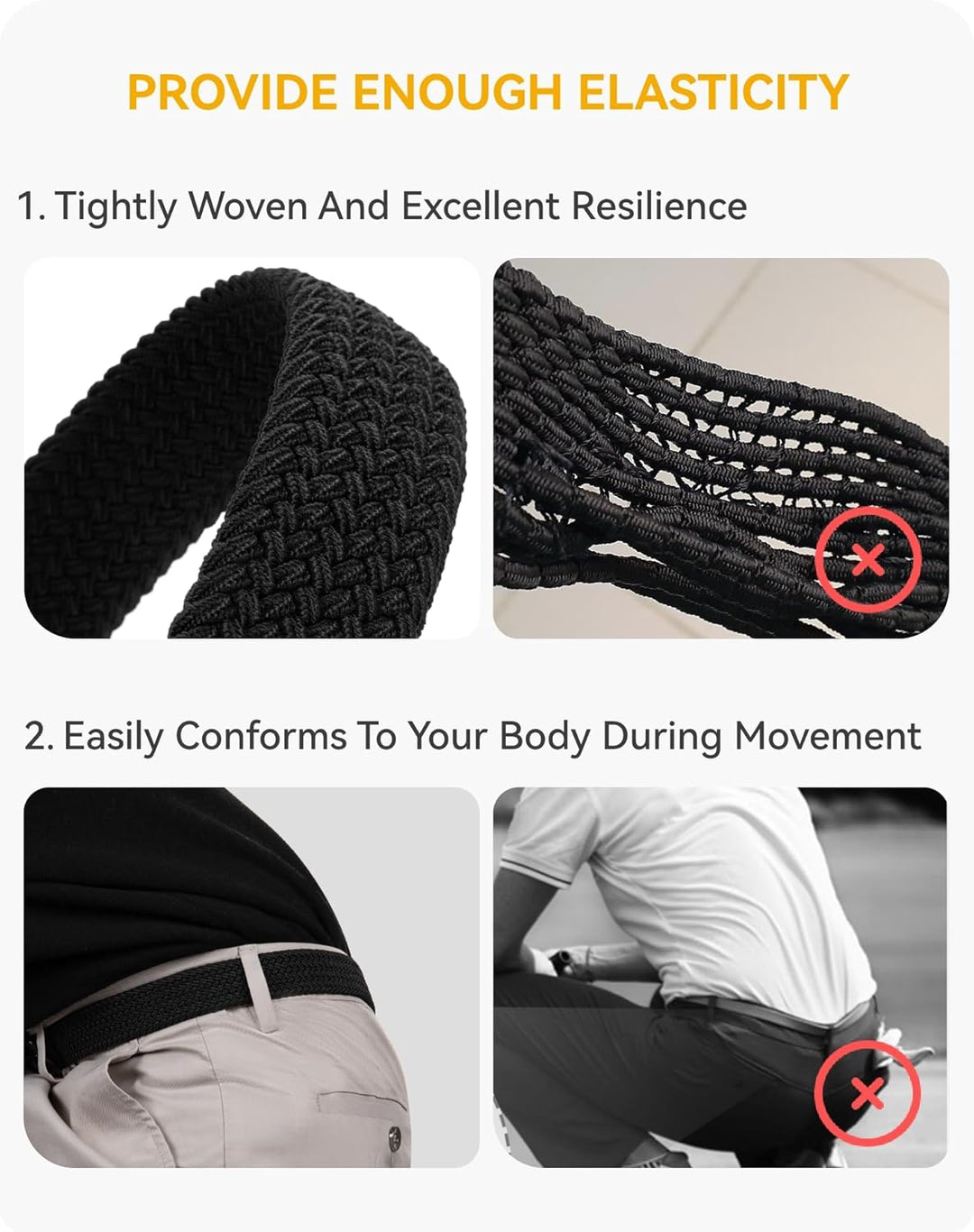 CHAOREN Cinturón elástico para hombre, paquete de 2 - Cinturones tr...