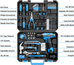 PULITUO Juego de herramientas, juego de 149 piezas de taladro inalámbrico azul de 12 V, caja de herramientas, kits de herramientas manuales para mujeres y hombres y entusiastas del bricolaje, para