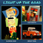 Lumibricks City Sunset-Stopover - Juego de ladrillos de construcción con iluminación – Estación de coche de viaje por carretera, colección modular, juego de construcción con luz LED, 455 piezas para