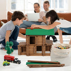 Wondertoys Juego de troncos de madera de villa grande, 456 piezas, troncos de madera real, troncos de construcción clásicos a partir de 3 años, el mejor juego de regalo de construcción retro, regalos educativos de ingeniería de construcción creativa