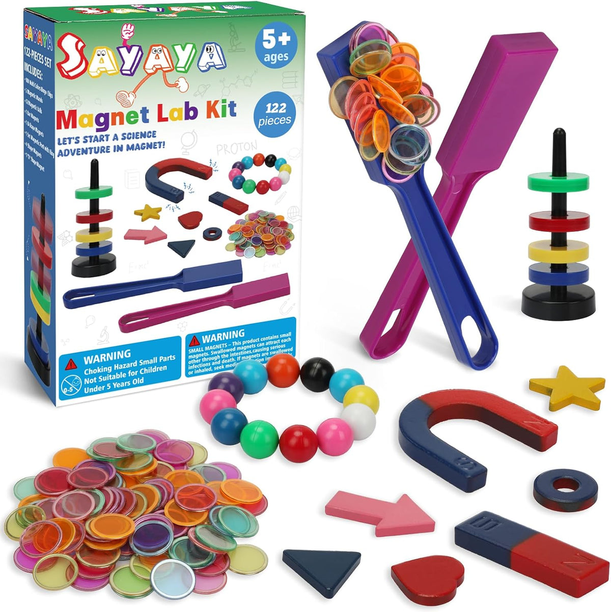 SAYAYA Kit de ciencia magnética de 122 piezas para niños, bolas magnéticas, 122 PCS