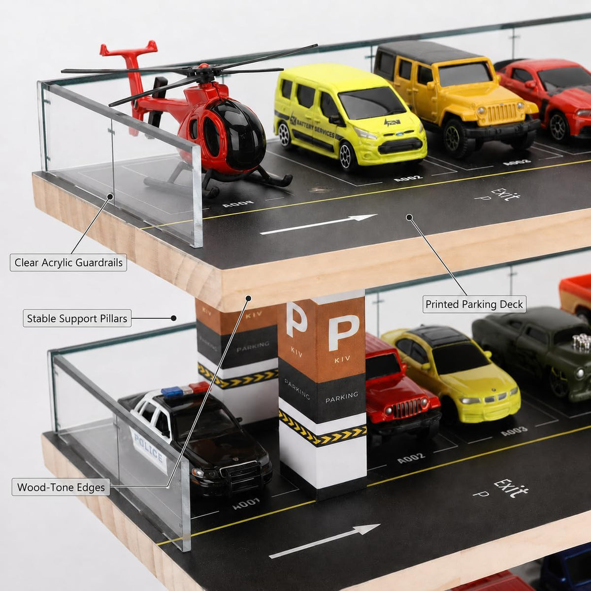 Saichotoy Display Case para Hot Wheels, 4-Level 1/64 Wooden Garage Storage