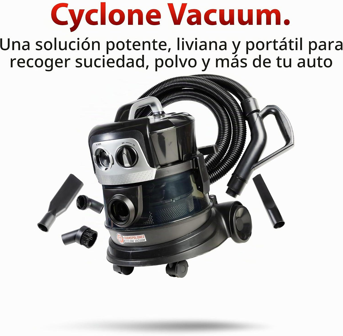 Adam's Polishes Aspiradora ciclónica de alta calidad para detalles de automóvil, para garaje, tienda, hogar, potente succión, ligera, portátil, resistente, 4 accesorios incluidos