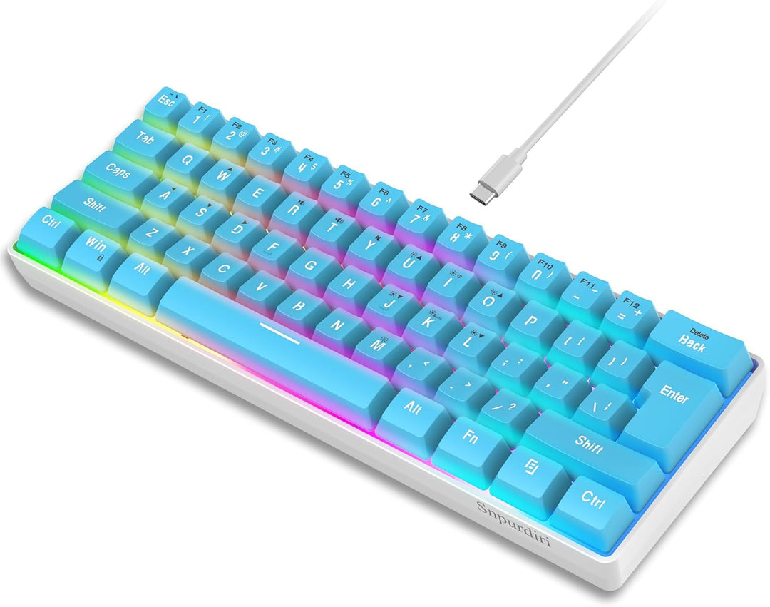 Snpurdiri Teclado para juegos 60% con cable, pequeño ultra compacto...