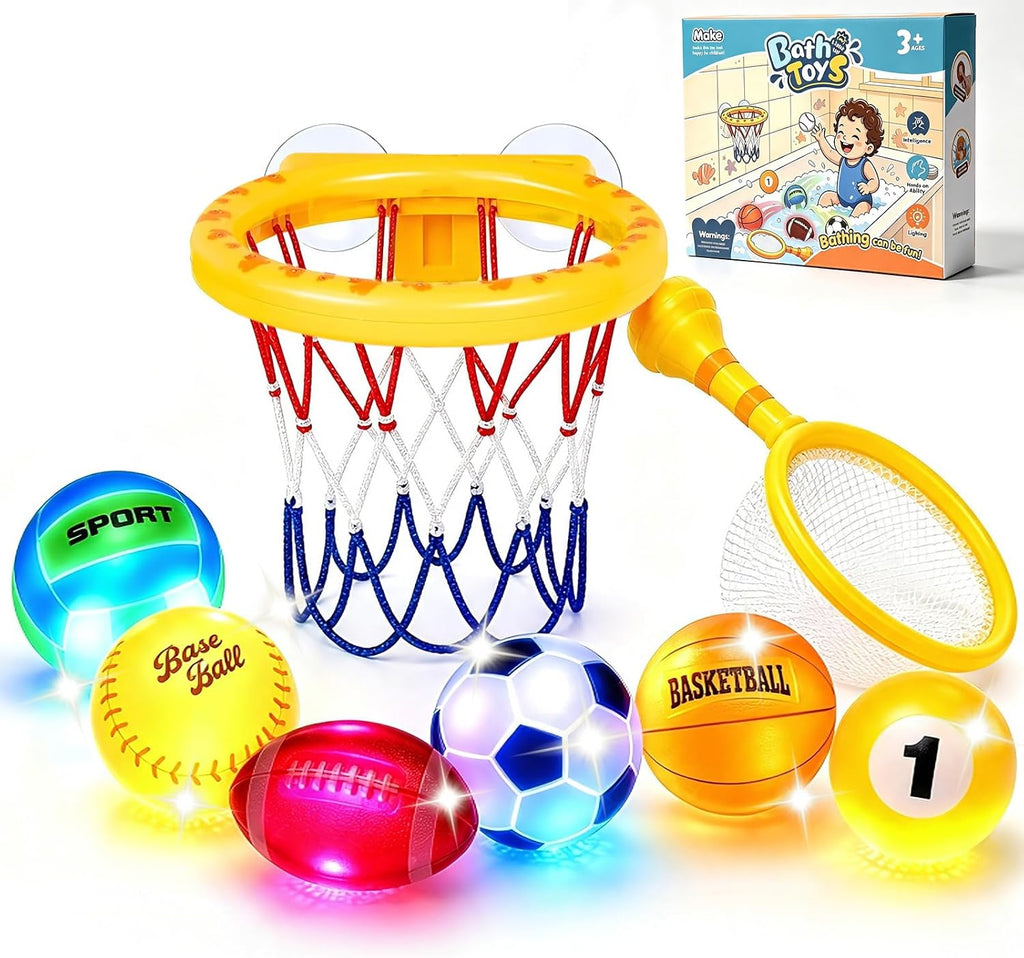 Juguetes de baño iluminados para bebés, juguetes de aro de baloncesto para