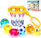 Juguetes de baño iluminados para bebés, juguetes de aro de baloncesto para