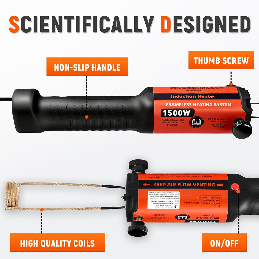 Herramienta de extracción de pernos por inducción, 1500W 110V calentador de inducción portátil magnético con 8 bobinas, herramienta calentadora de pernos de calentamiento rápido 25S para retirar tornillos oxidados, tuercas y pernos atascados
