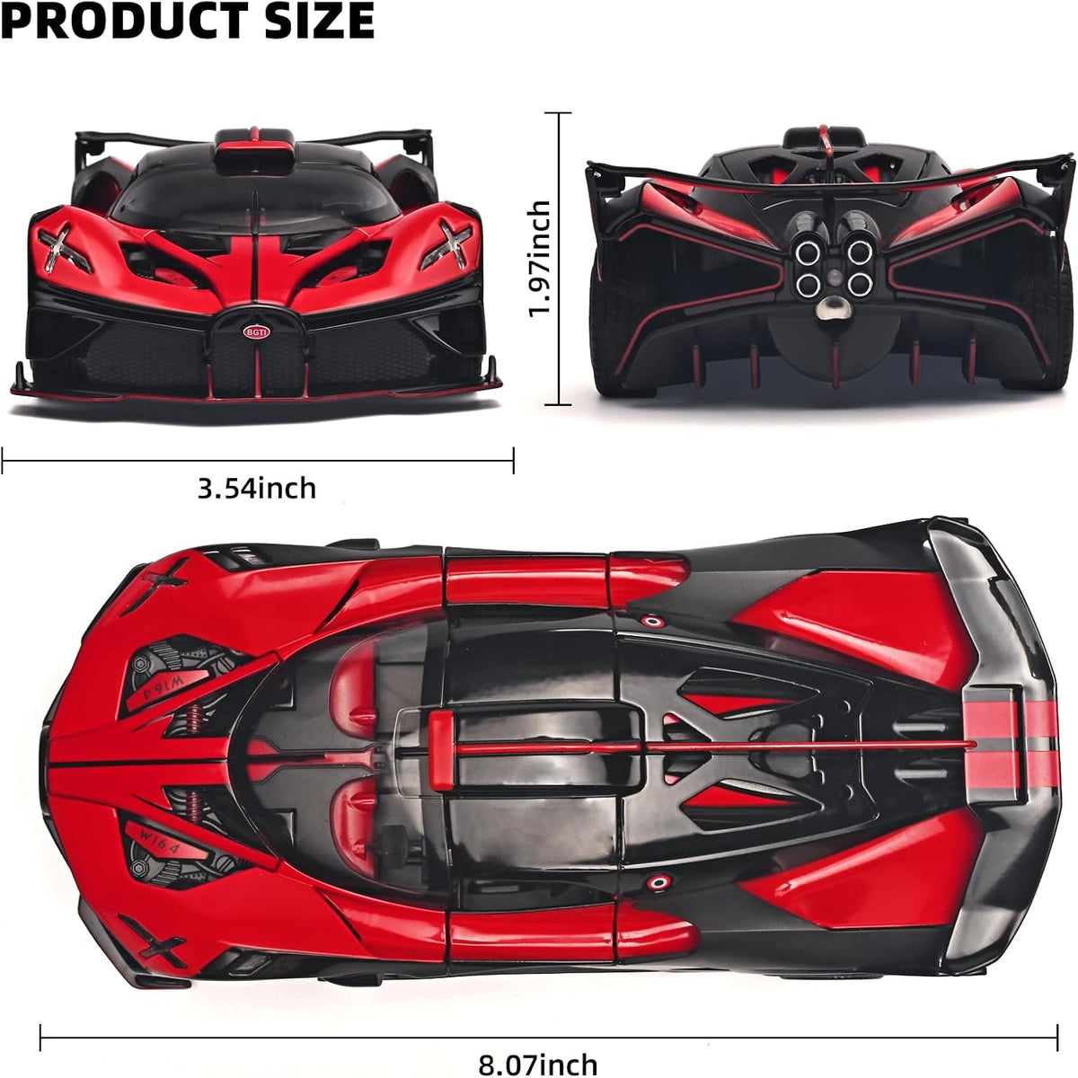 1/24 Coches de juguete fundidos a presión con spray compatibles con Bugatti Bolide