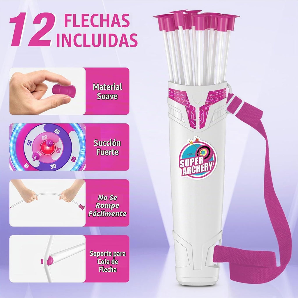 Bow y Arrow para Kids, LED Light Up Archery Set con Unicorn Target